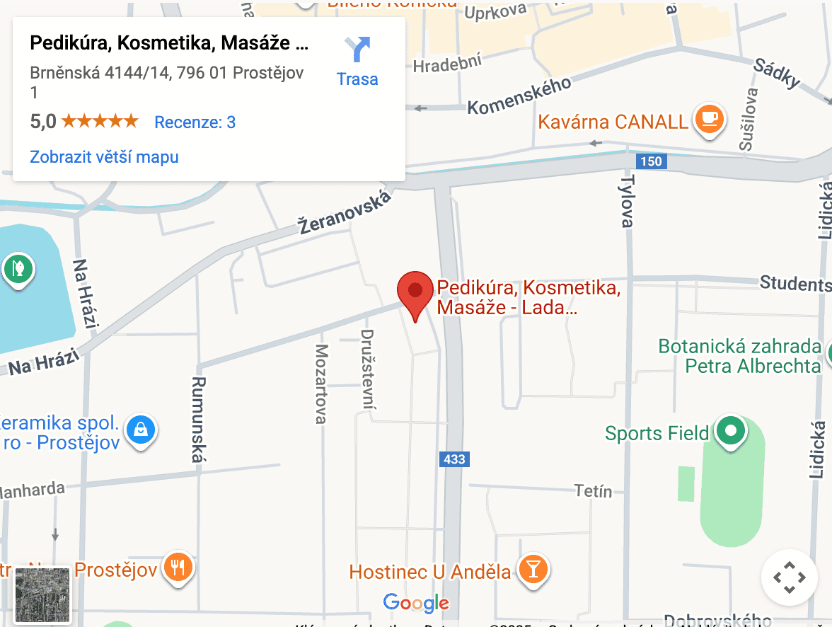 Mapa Prostějova s vyznačením salonu na adrese Brněnská 4144/14